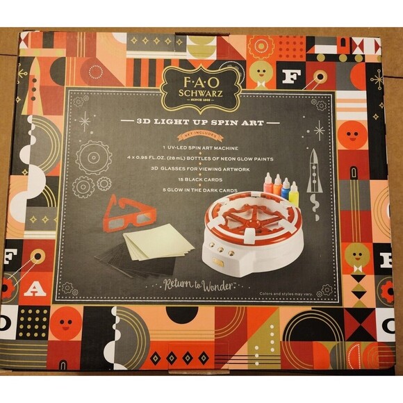 FAO Schwarz 3d Light Up Spin Art 26 Pieces Neon Glow Christmas Girt Kids Unisex - Picture 3 of 6